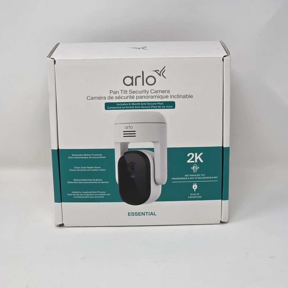 Arlo Essential Wired Security Camera 2K Outdoor White Home Monitoring 360 Pan